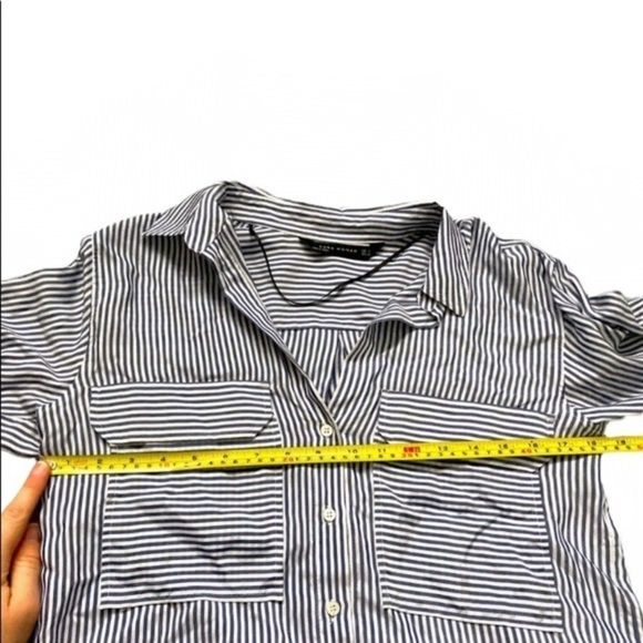Zara Nautical Blue And White Stripe Flowy Button Down Blouse - Picture 4 of 7